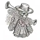 skeleton moriachi musician trumpet tattoo scetch tattoo design idea