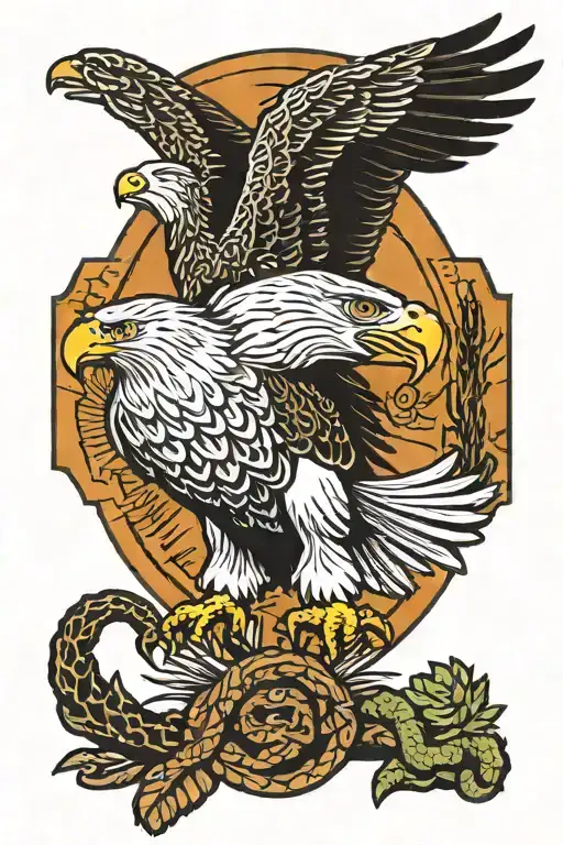 eagle perched atop saguaro with snake in mouth tattoo design idea