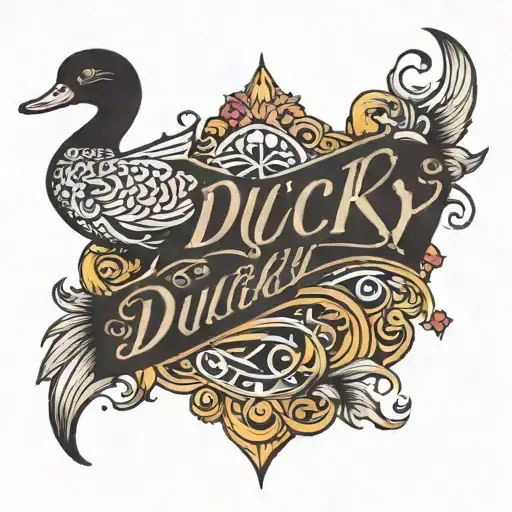 A beautifully intricate tattoo featuring the name "Ducky" in elegant script font along with the date "Aug 3 2024"   tattoo design idea