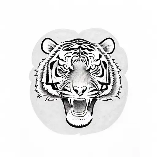 full body tiger old school black and grey tattoo design idea