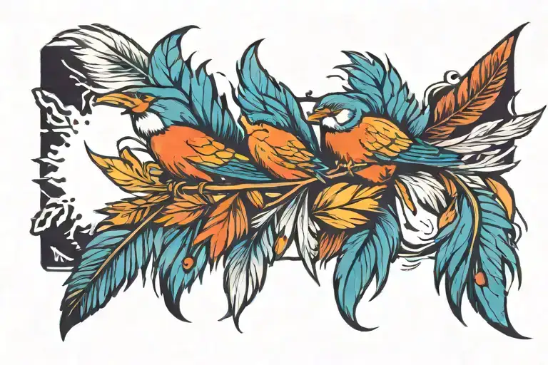 Feather + birds tattoo design idea