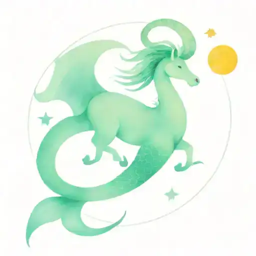 Capricorn sea goat Saturn with sun and moon with mermaid tail tattoo design idea