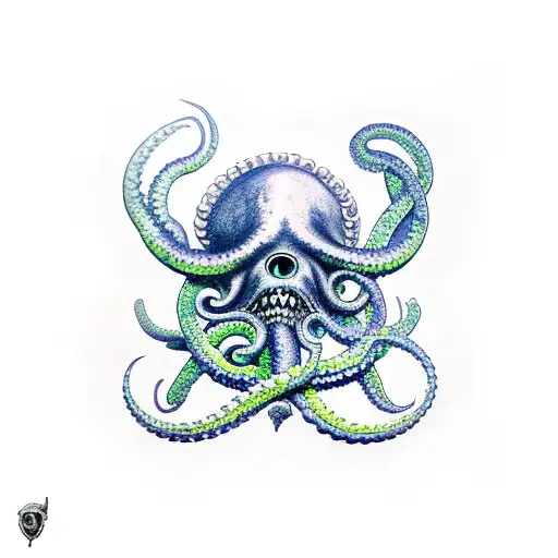 kraken holding knife tattoo design idea