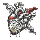 Black Gold, and Blood Red Melting Human Heart, Stabbed and bleeding. void background with golden banding. tattoo design idea