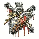 Black Gold, and Blood Red Melting Human Heart, Stabbed and bleeding. void background with golden banding. tattoo design idea