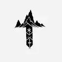 a cross with a mountain in the background with God is greater than highs and lows symbol  tattoo design idea