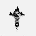 a cross with a mountain in the background with God is greater than highs and lows symbol  tattoo design idea