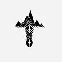 a cross with a mountain in the background with God is greater than highs and lows symbol  tattoo design idea