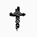 a cross with a mountain in the background with God is greater than highs and lows symbol  tattoo design idea