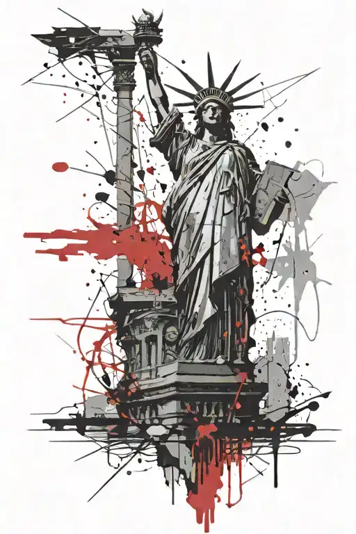 lady justice and Statue of Liberty statue tattoo design idea