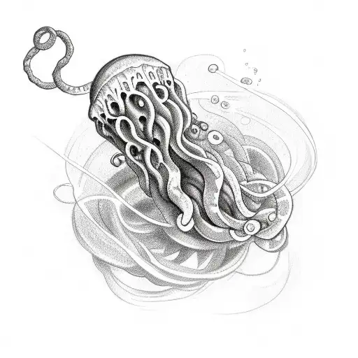 A sketch-style tattoo of a jellyfish tentacle wrapped around a dumbbell tattoo design idea