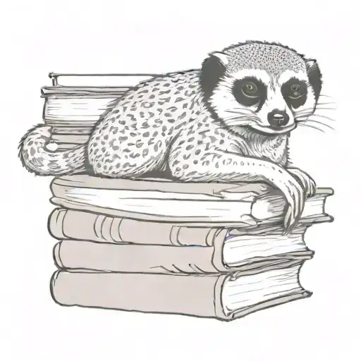 meerkat resting head on stack of books  tattoo design idea