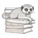 meerkat resting head on stack of books  tattoo design idea