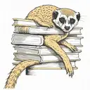 meerkat resting head on stack of books  tattoo design idea