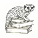 meerkat resting head on stack of books  tattoo design idea