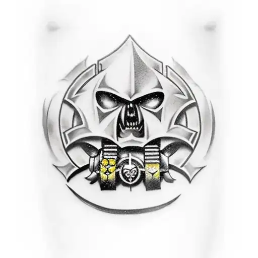 Warhammer 40k battleship in a realistic style tattoo design idea