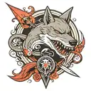 wolf shark yin yang dagger tattoo design idea