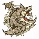 wolf shark yin yang dagger tattoo design idea