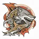 wolf shark yin yang dagger tattoo design idea