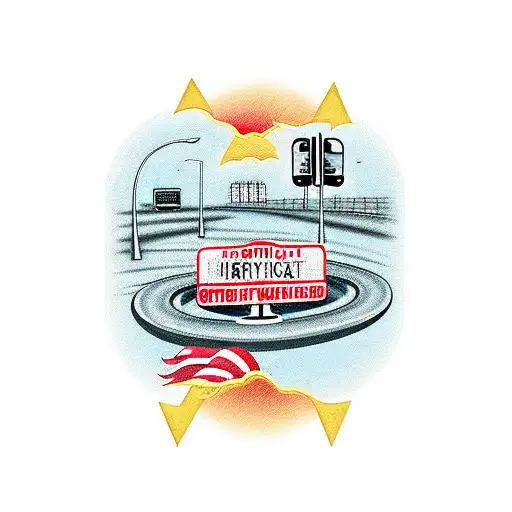 highway with skyline and street signs  tattoo design idea