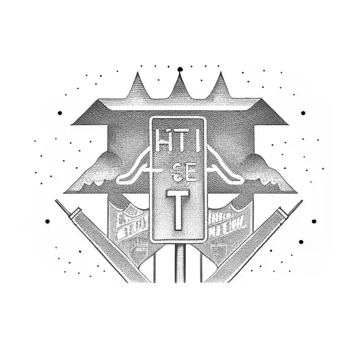 highway sign and street sign with skyline  tattoo design idea