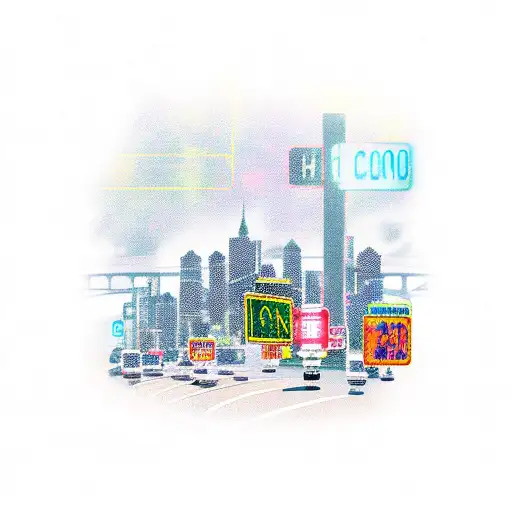 highway with skyline and street signs  tattoo design idea