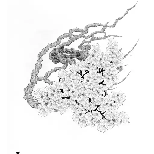 A student surrounded by books, holding a katana with cherry blossom vines wrapped around it tattoo design idea