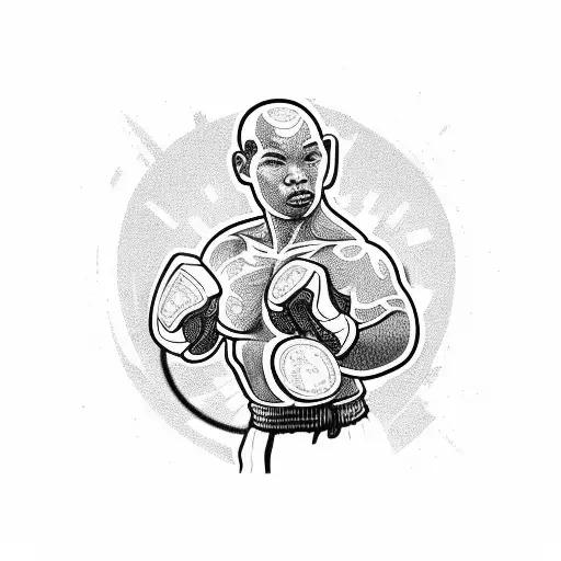 A Muay thai fighter punching through a stack of money tattoo design idea