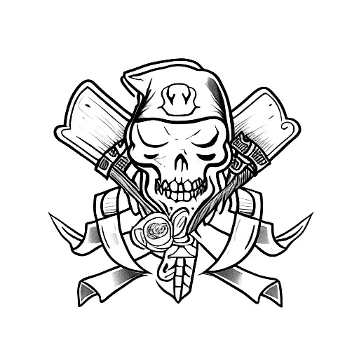 Dark and mysterious caveira holding a shining tooth tattoo design idea