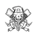 Dark and mysterious caveira holding a shining tooth tattoo design idea