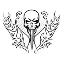 Dark and mysterious caveira holding a shining tooth tattoo design idea