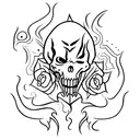 Dark and mysterious caveira holding a shining tooth tattoo design idea