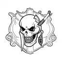Dark and mysterious caveira holding a shining tooth tattoo design idea