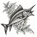 marlin with cherry tattoo design idea