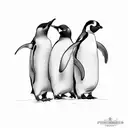 ( minimalist style, thin lines, no detail on tattoo) 4 penguins in cartoony artstyle all in line standing together tattoo design idea