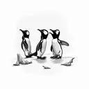 ( minimalist style, thin lines, no detail on tattoo) 4 penguins in cartoony artstyle all in line standing together tattoo design idea