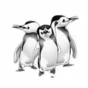 ( minimalist style, thin lines, no detail on tattoo) 4 penguins in cartoony artstyle all in line standing together tattoo design idea