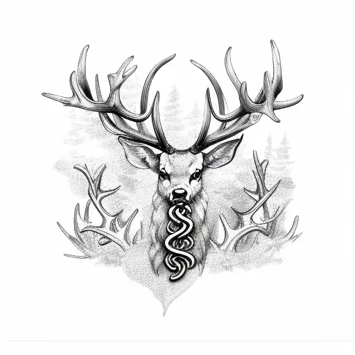 caduceus with deer antlers tattoo design idea