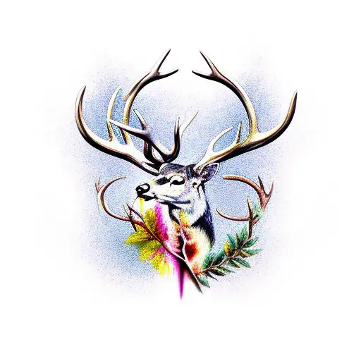 caduceus with deer antlers tattoo design idea