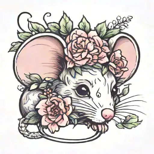 tiny mouse with flower crown  tattoo design idea