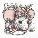 tiny mouse with flower crown  tattoo design idea