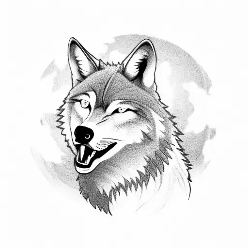 A wolf howling at a soccer stadium with a full moon in the background tattoo design idea
