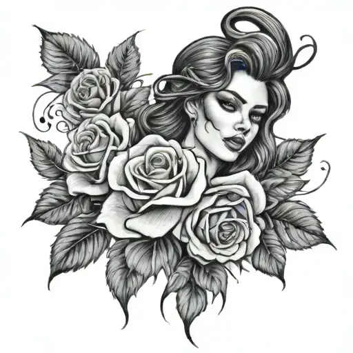 Lonna from helluva boss  surronded by roses tattoo design idea