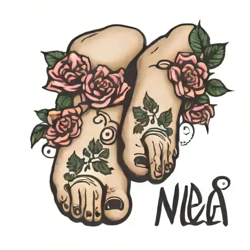 my daughter's foot prints with name and birthday tattoo design idea