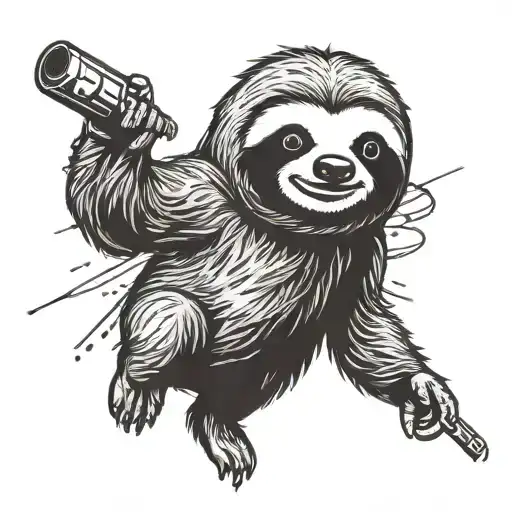 Banksy style tattoo of sloth throwing grenade tattoo design idea