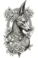 anubis, anch, flowers surrounding tattoo design idea