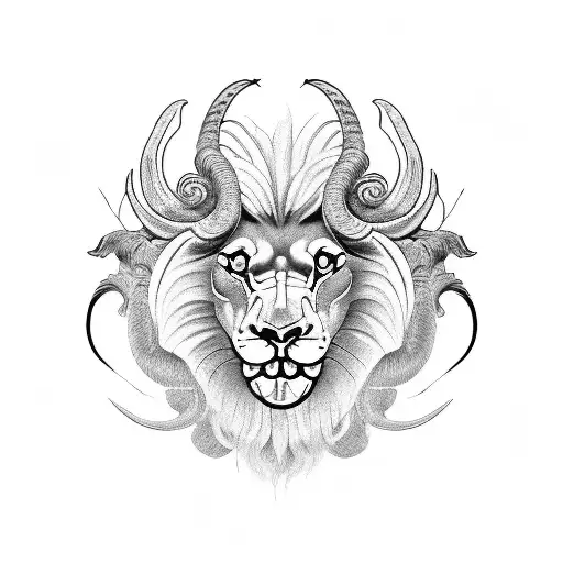 chimera lion head with goat horns   tattoo design idea