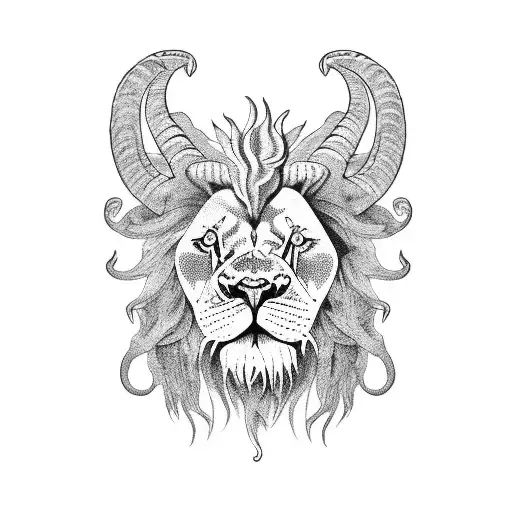 lion head with goat horns   tattoo design idea