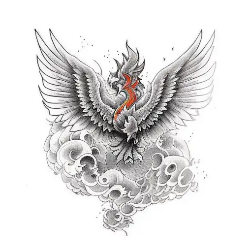 Phoenix rising from dust, full sleeve tattoo design idea