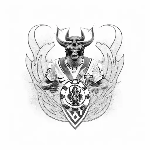 A black and grey portrait of a legendary Fc twente player with their signature tattoo design idea